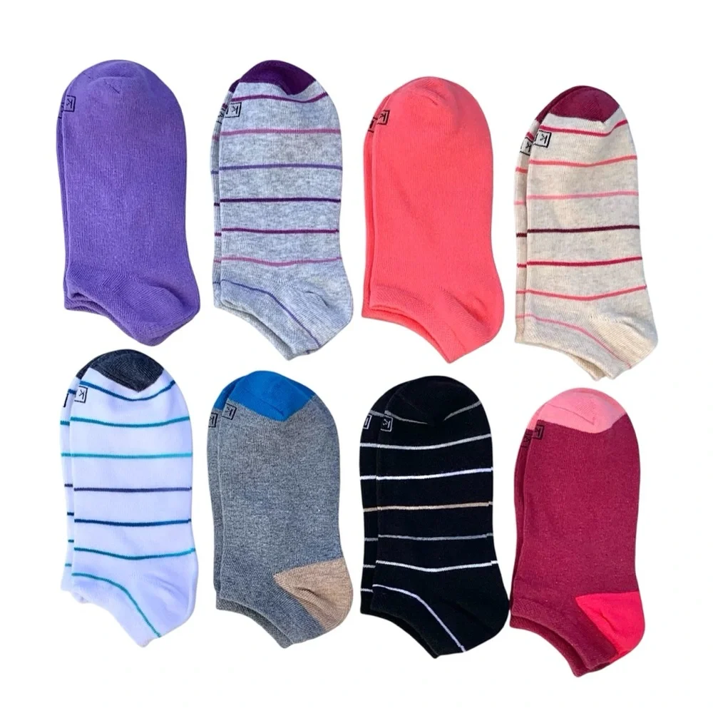 K. Bell No Show Socks 8-Pair Solid & Stripes Variety Pack, Women’s Shoe 5.5-10